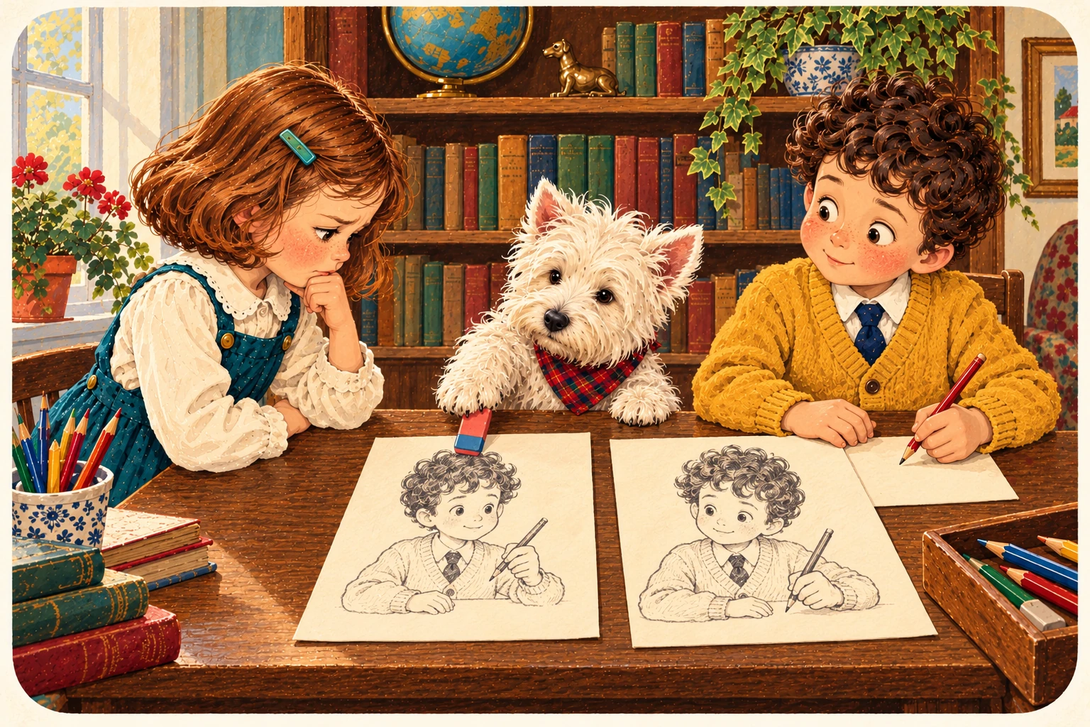 Jenny, Jake y el westie ilustran Un poco de coherencia, por favor.