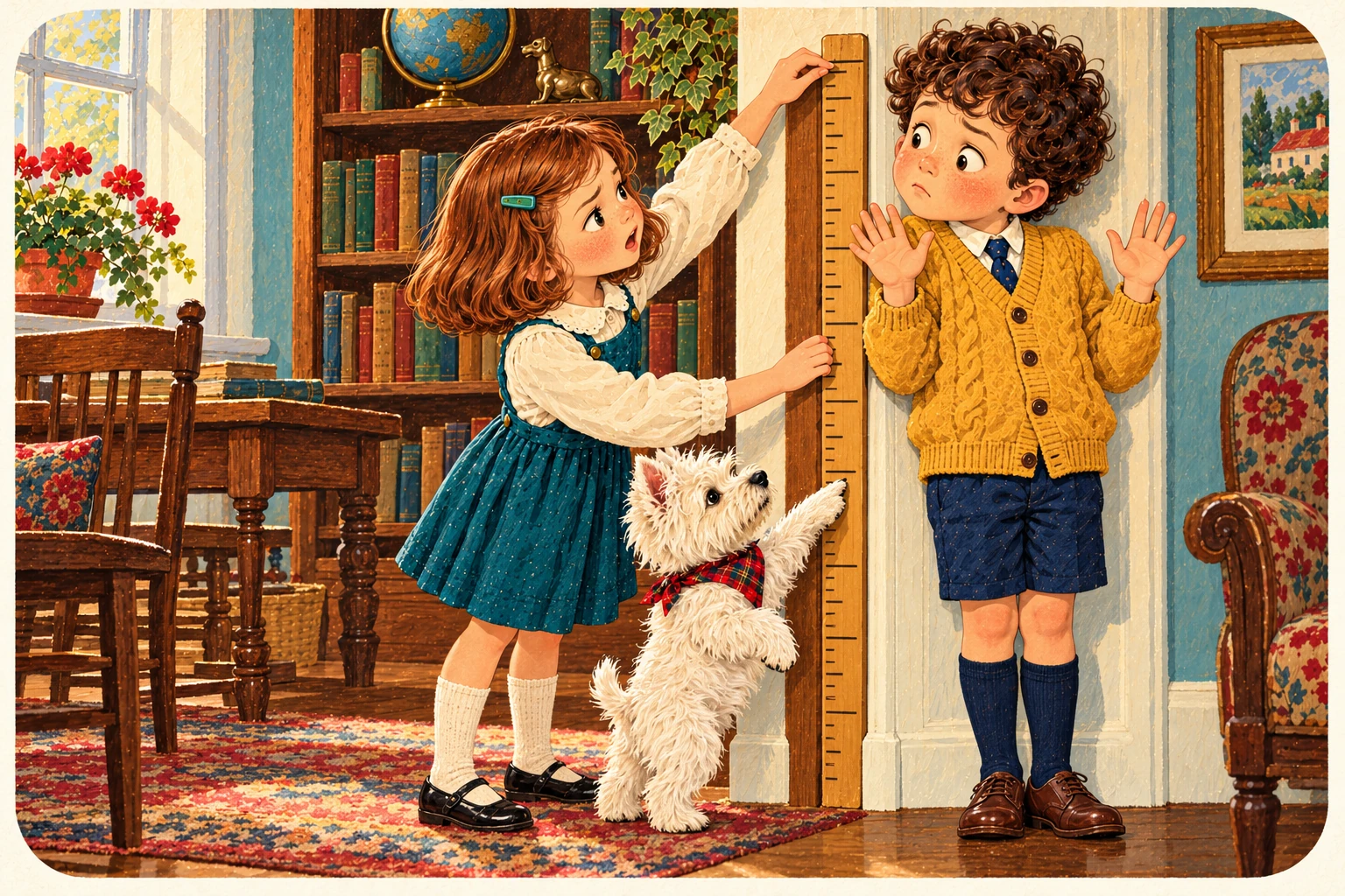 Jenny, Jake y el westie ilustran ¿Cuánto mide Jake?.