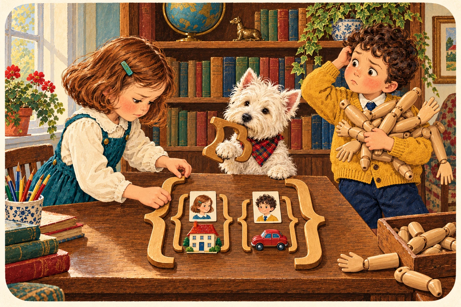 Jenny, Jake y el westie ilustran Orden. Abrazos. Detalles.