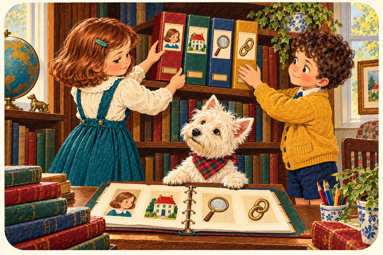 Jenny, Jake y el westie ilustran Toda la estantería de referencias.
